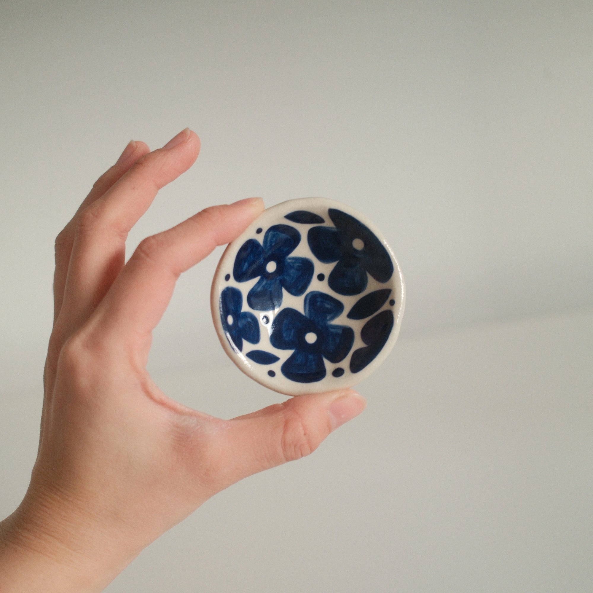 Hand Painted Blue Flowers Trinket Ring Dish - No.2