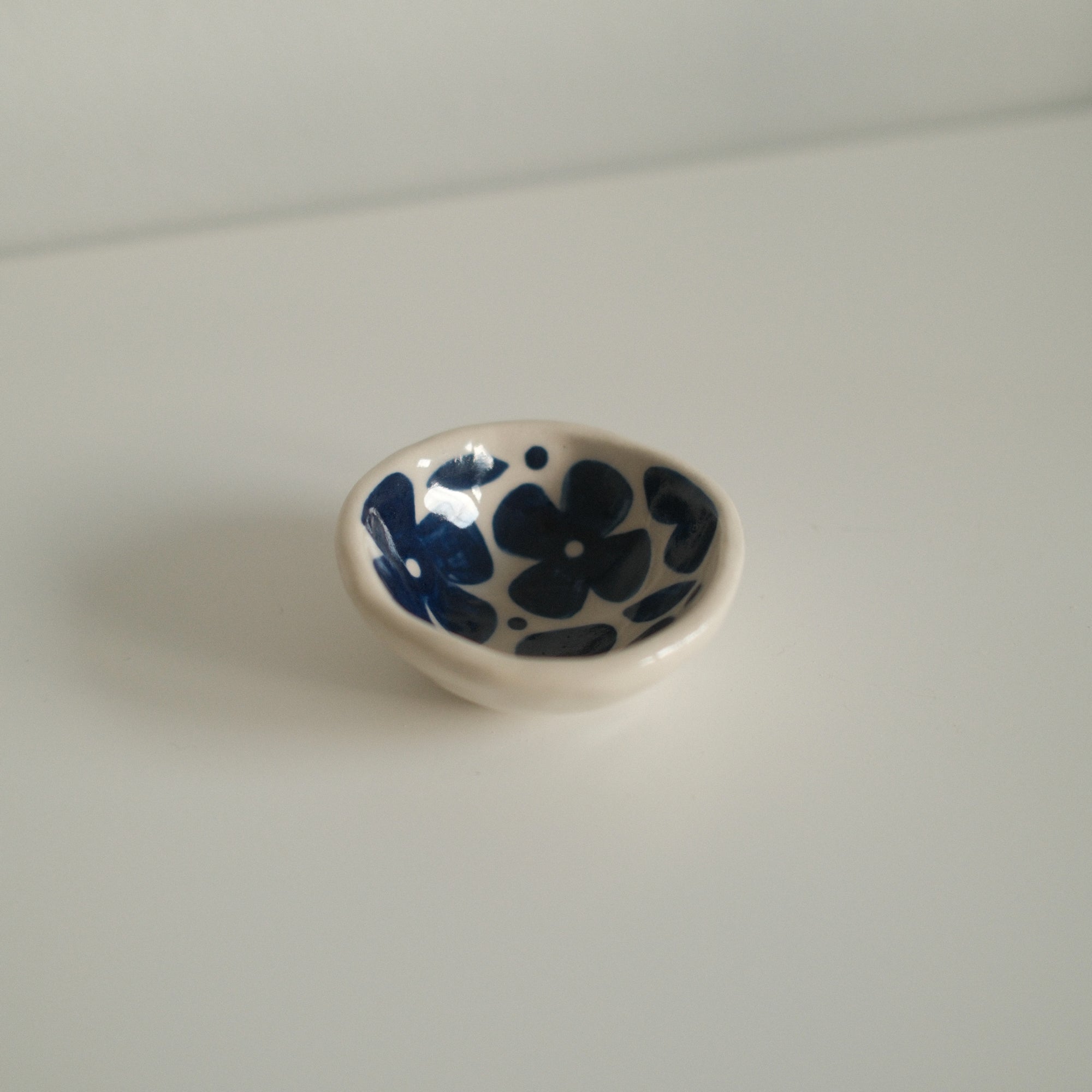 Hand Painted Blue Flowers Trinket Ring Dish - No.1