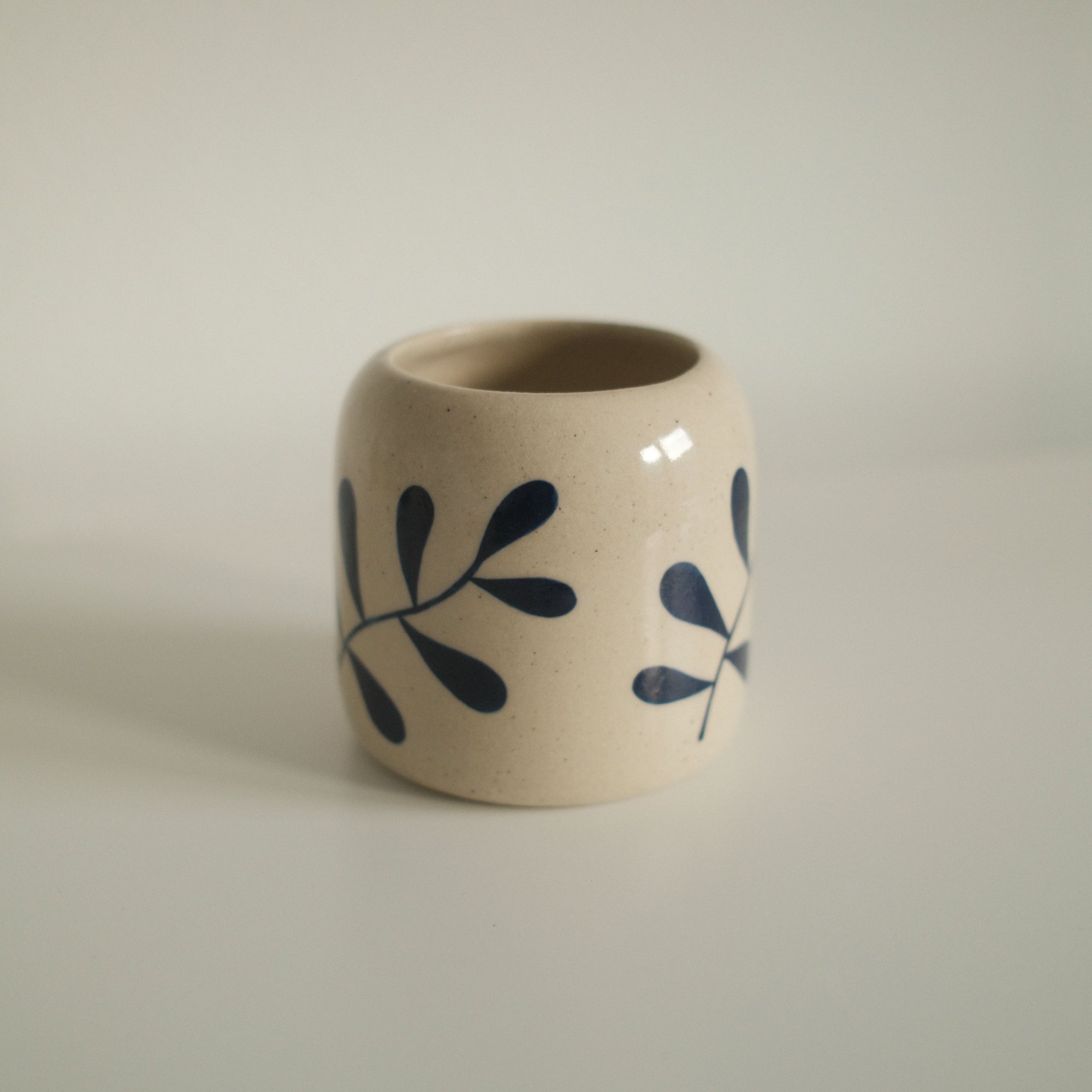 Hand Painted Blue Leaves Vase - 3.25 x 3.25"