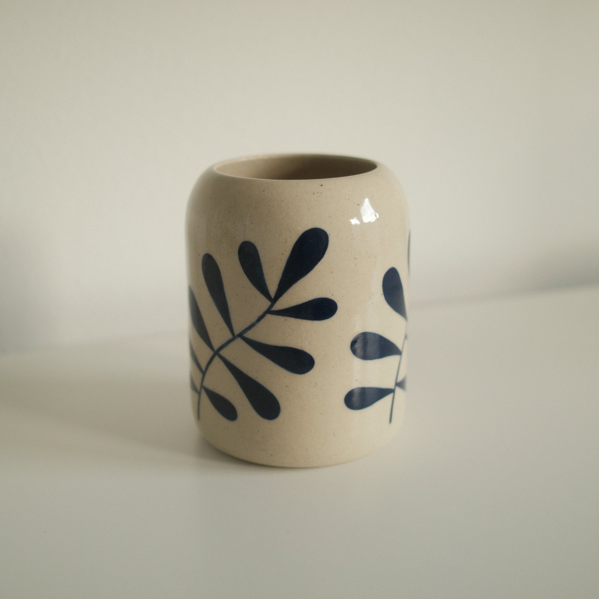 Hand Painted Blue Leaves Vase - 4.75 x 3.75"