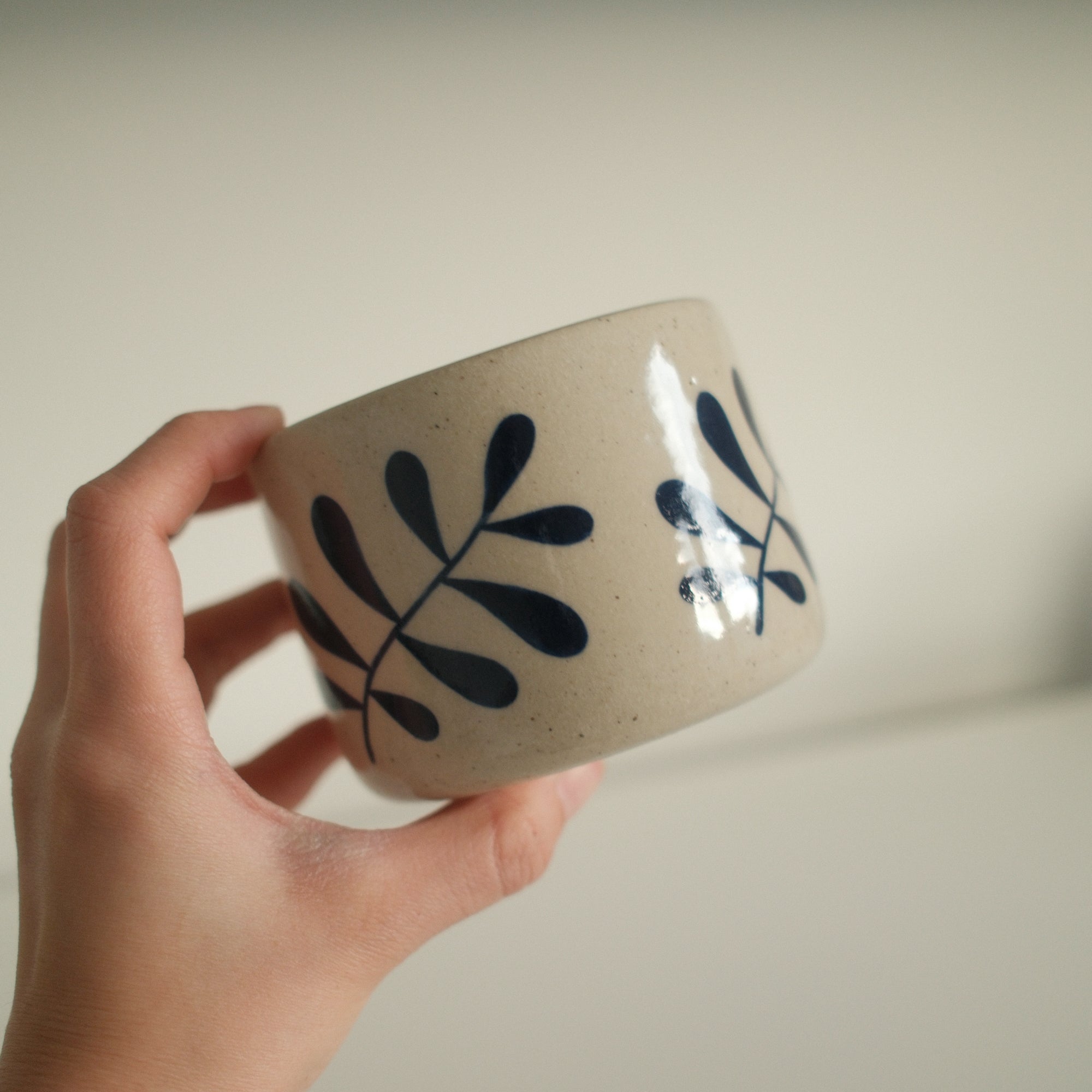 Hand Painted Blue Leaves Planter Pot - 2.75 x 3.75