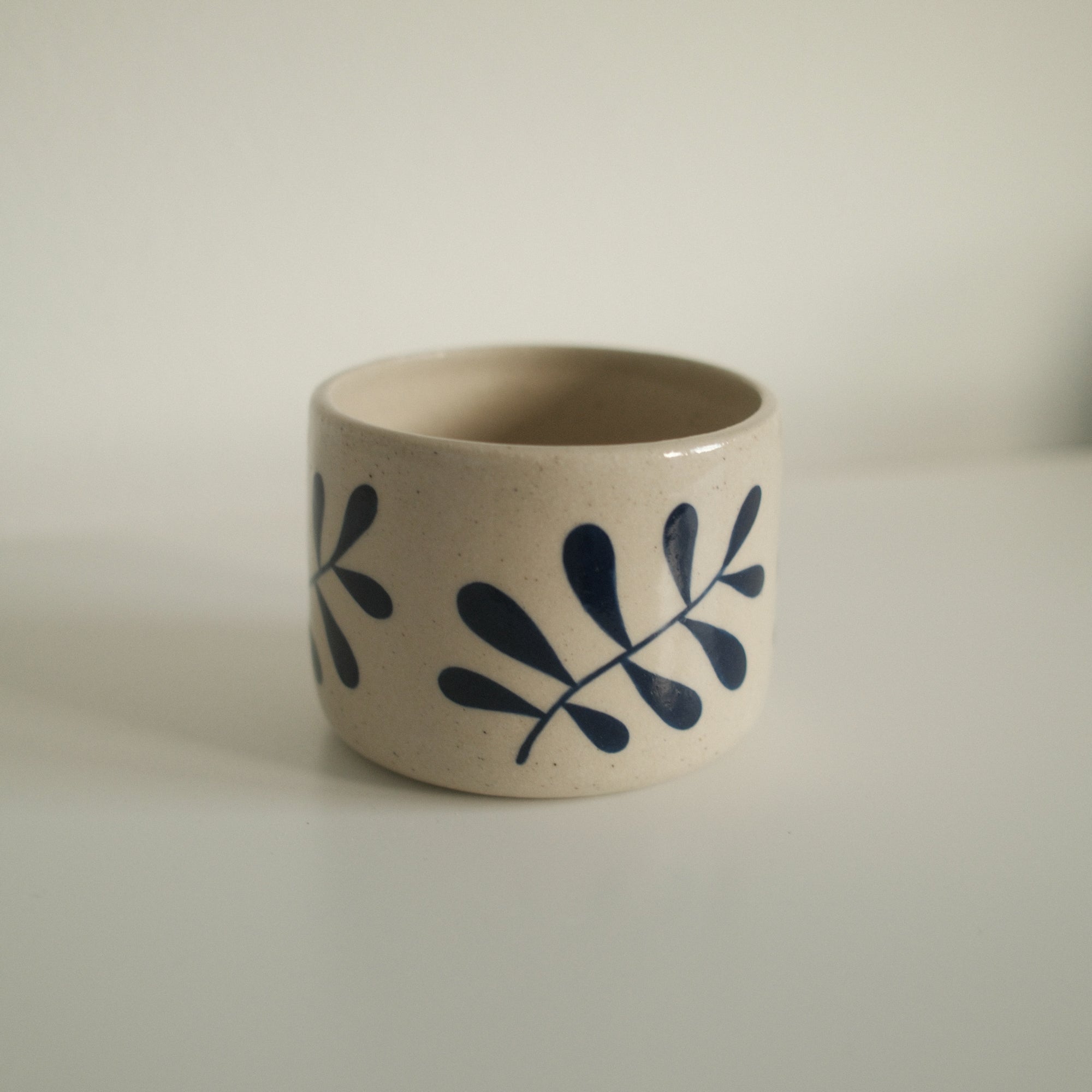 Hand Painted Blue Leaves Planter Pot - 2.75 x 3.75