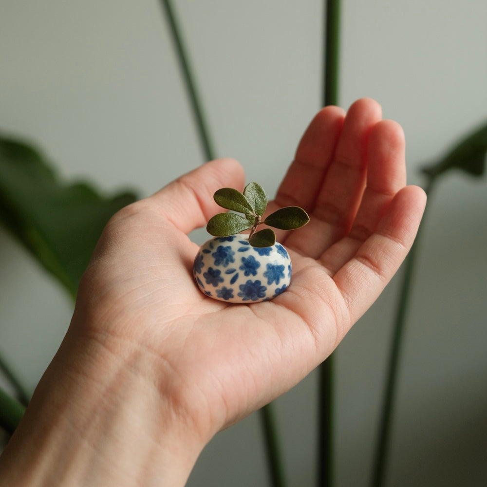 Blue Floral Porcelain Mini Bud Vase No.3 - PREORDER
