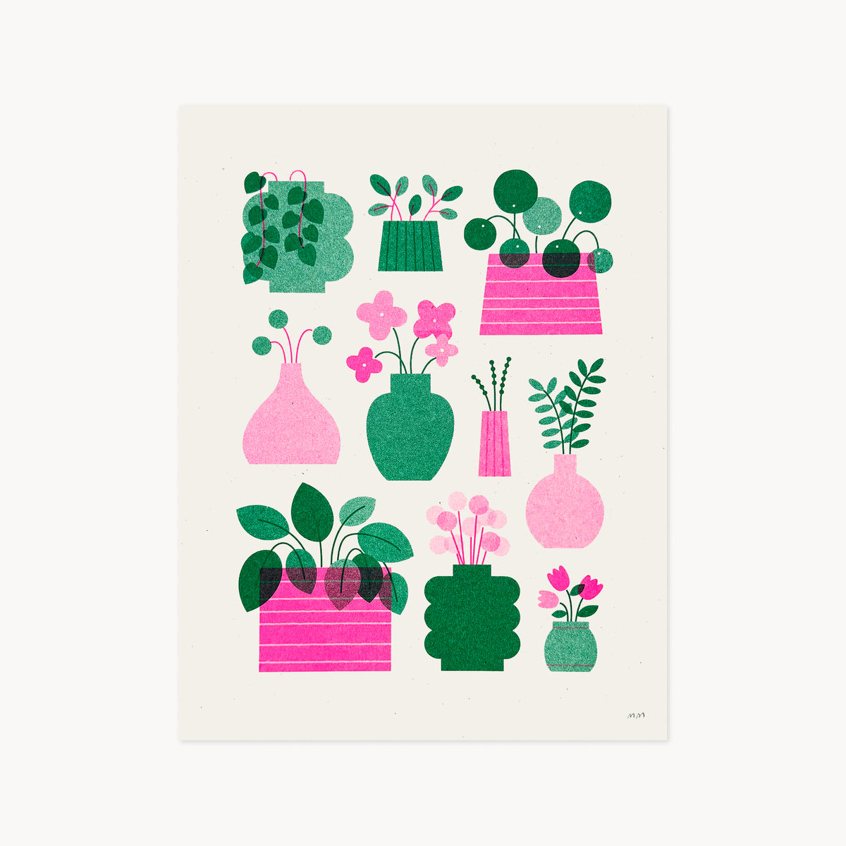 Houseplants - Risograph Art Print in Pink & Green