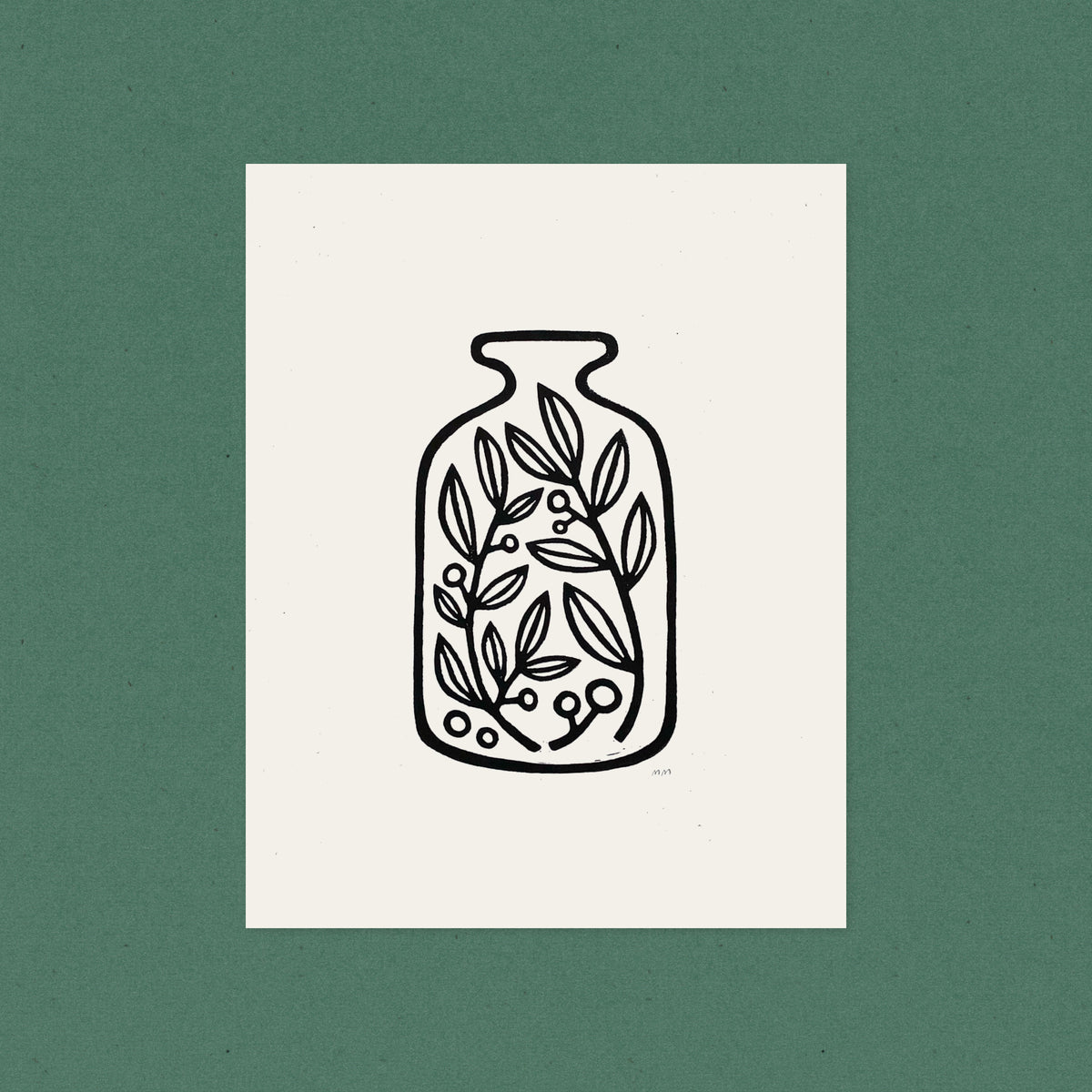 Jar of Plants - Linocut Block Print