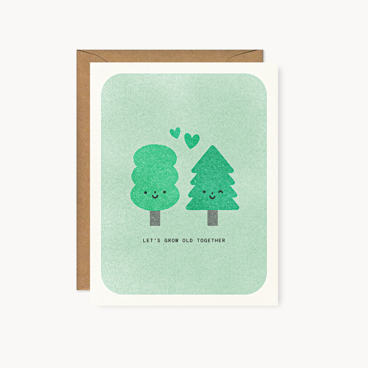 Let's Grow Old Together - Tree Pun Risograph Card