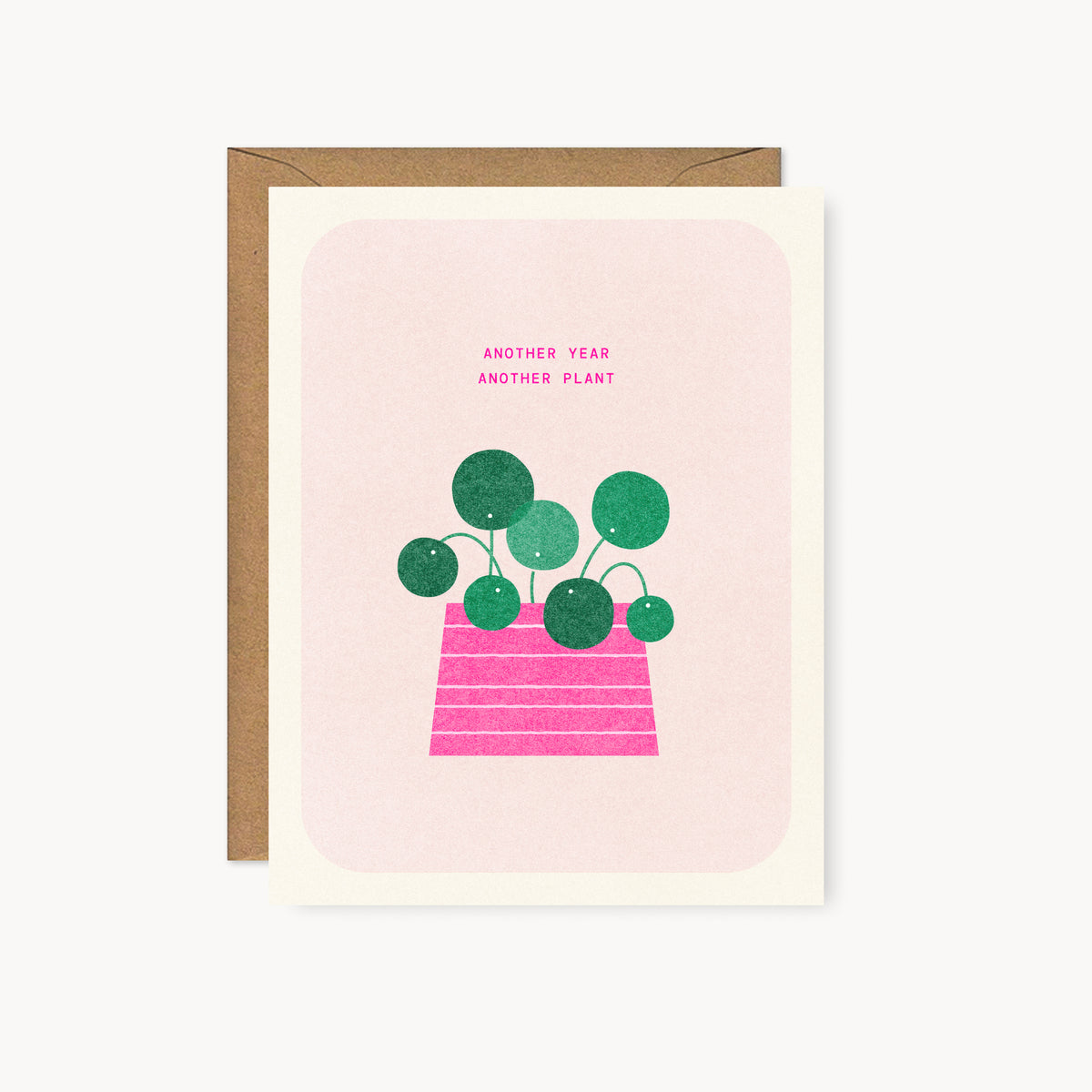 Another Year Another Plant - Pilea Houseplant Risograph Card