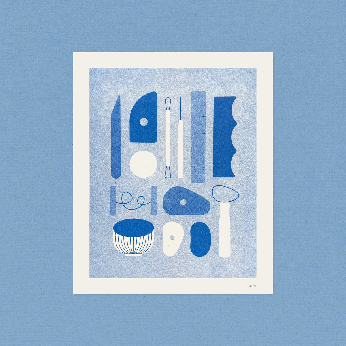 Tools of a Potter - Risograph Art Print in Blue