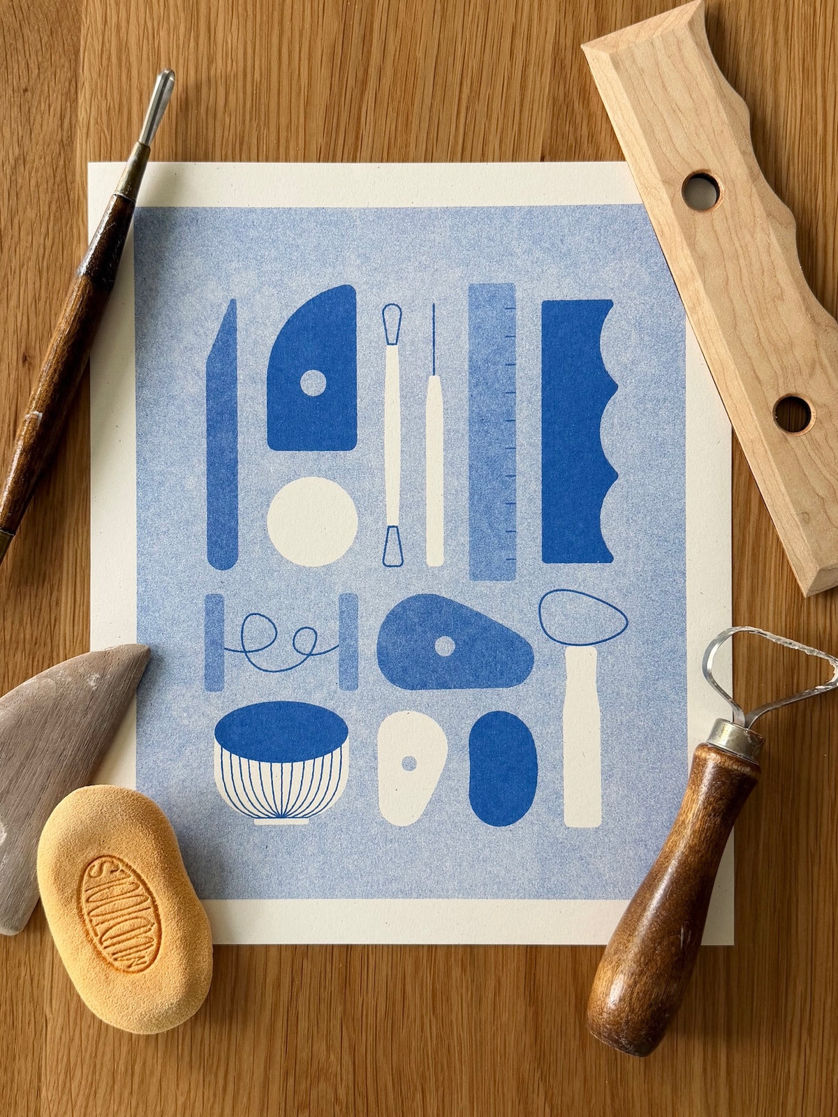 Tools of a Potter - Risograph Art Print in Blue