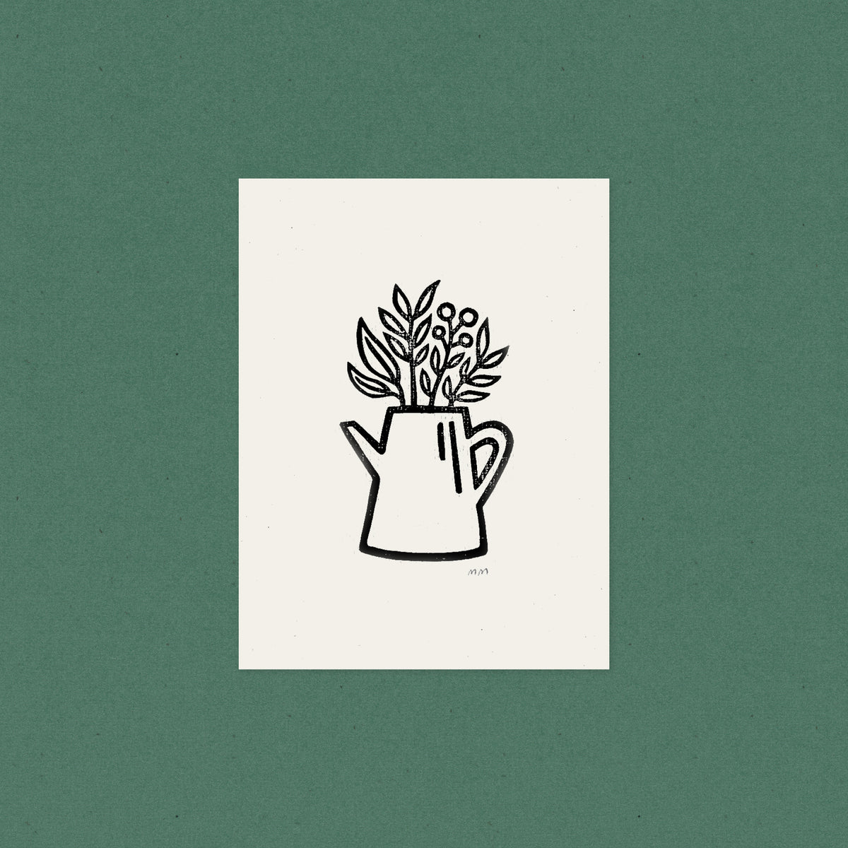 Garden Watering Can - Linocut Block Print