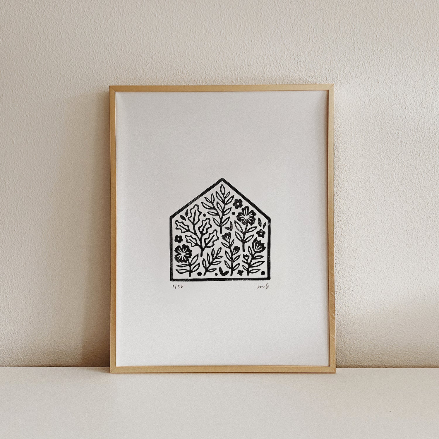 Home is Where My Plants Are - Linocut Art Print, image size:1500x1500