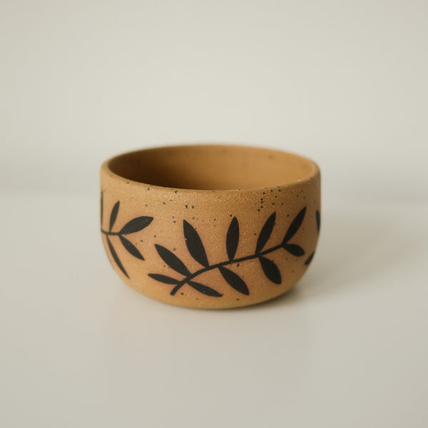 Hand Painted Leaves Speckled Planter Pot - 4 x 2.25"
