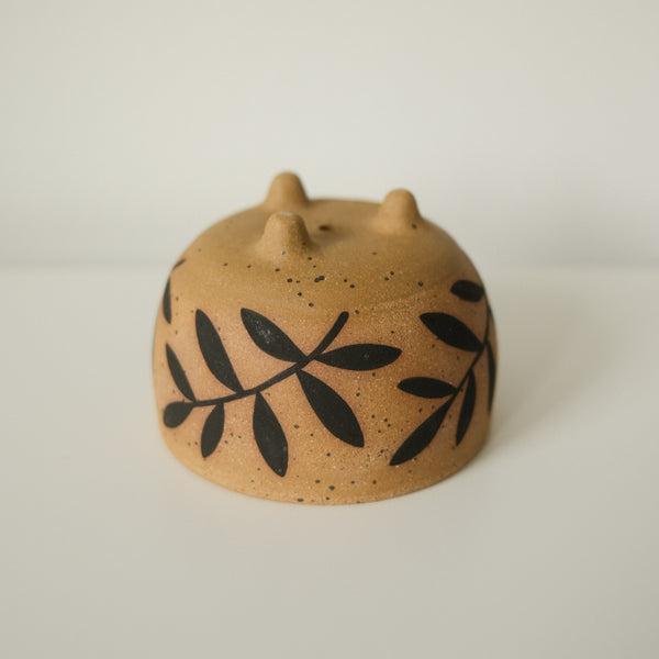 Hand Painted Leaves Speckled Planter Pot - 4.25 x 3"