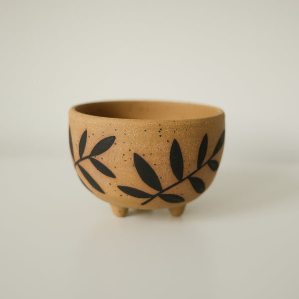 Hand Painted Leaves Speckled Planter Pot - 4.25 x 3"