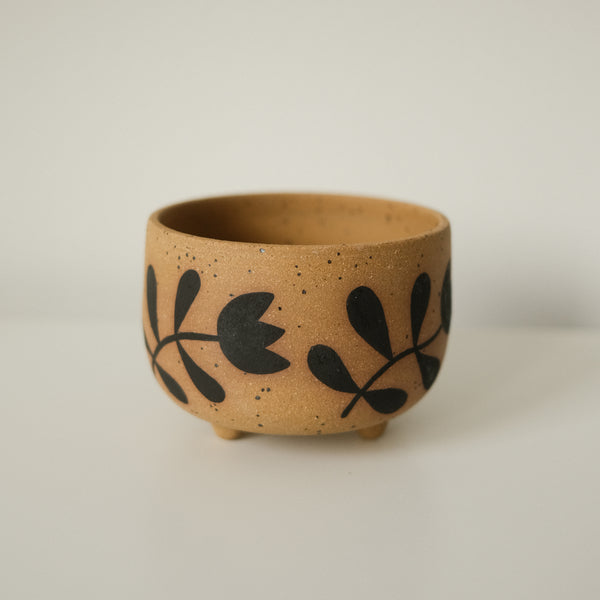 Hand Painted Flowers Speckled Planter Pot - 4 x 3"