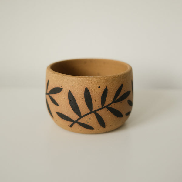 Hand Painted Leaves Speckled Planter Pot - 3.75 x 2.5"