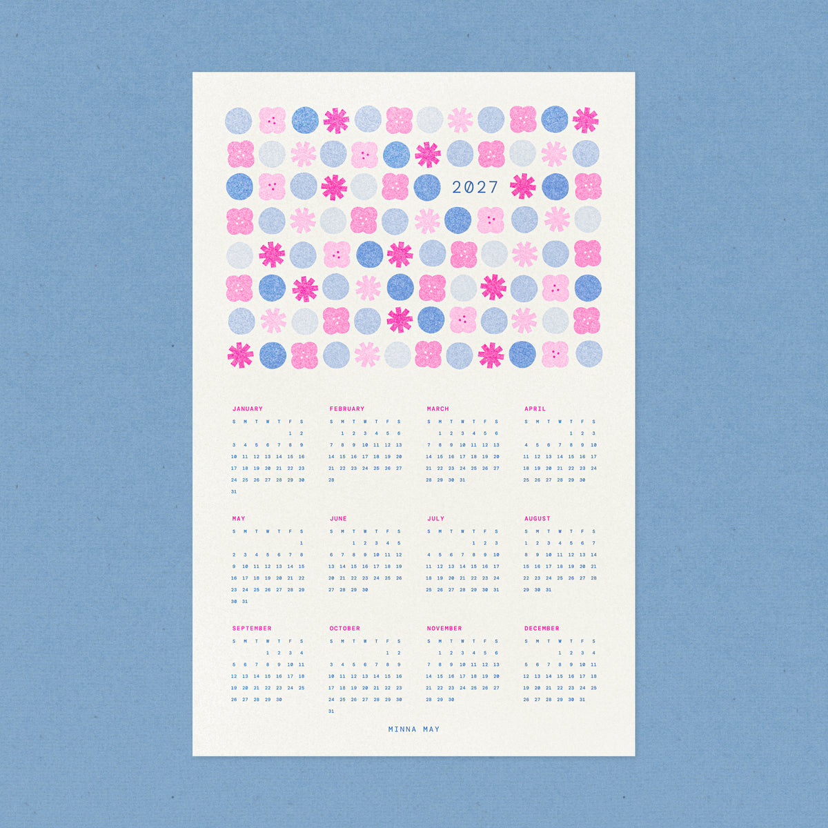 2027 Full Year Risograph Calendar Print - Blossom