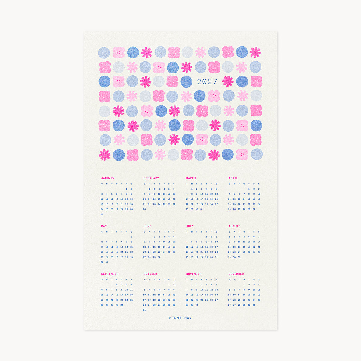 2027 Full Year Risograph Calendar Print - Blossom