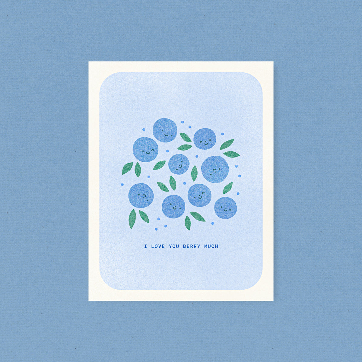 I Love You Berry Much - Blueberry Risograph Card