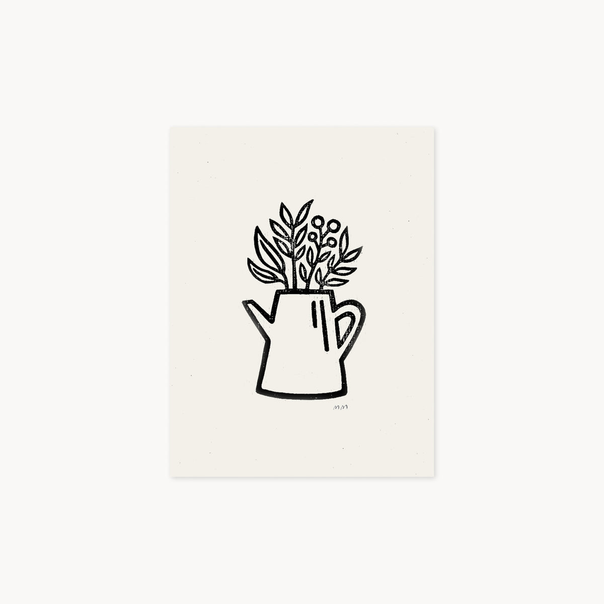 Garden Watering Can - Linocut Block Print