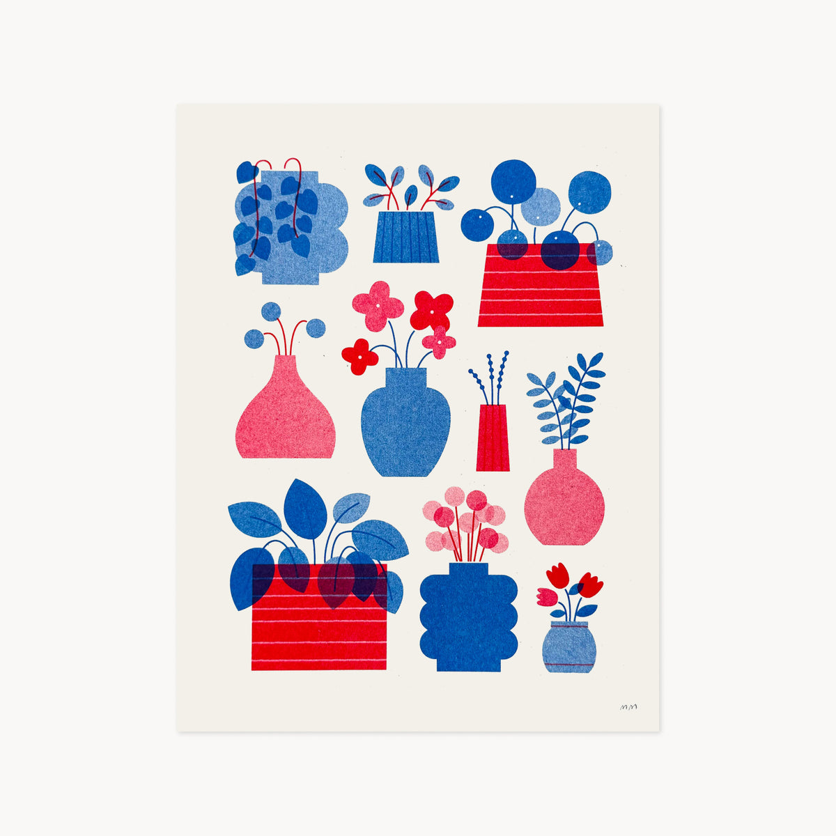 Houseplants - Risograph Art Print in Red & Blue