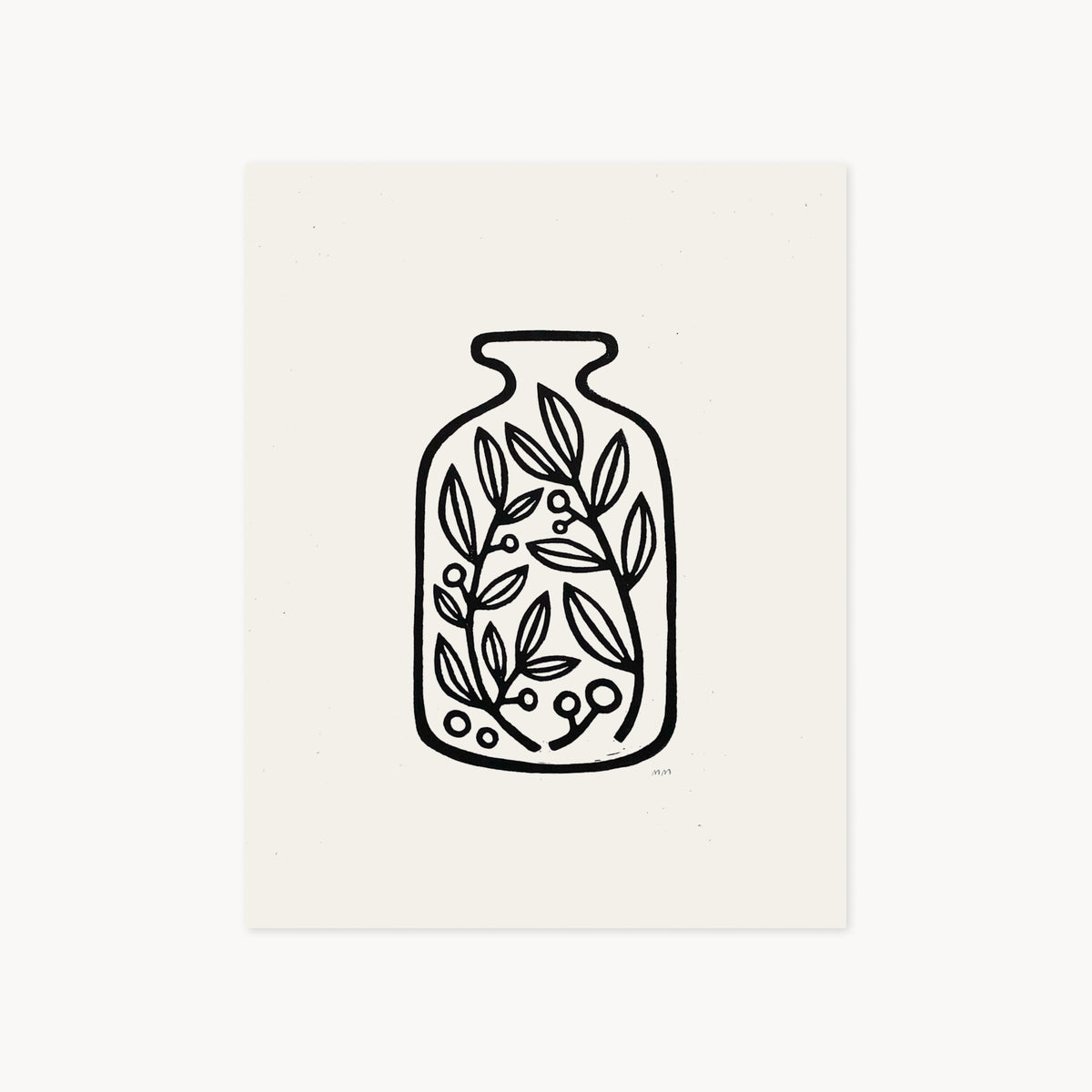 Jar of Plants - Linocut Block Print