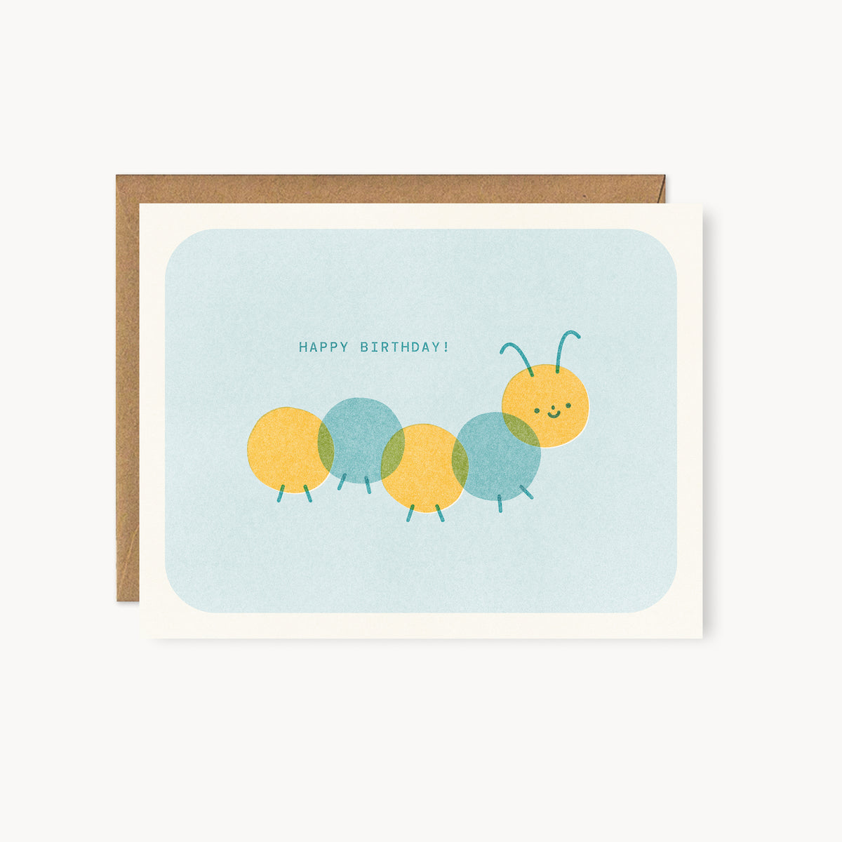 Cute Caterpillar - Birthday Risograph Card