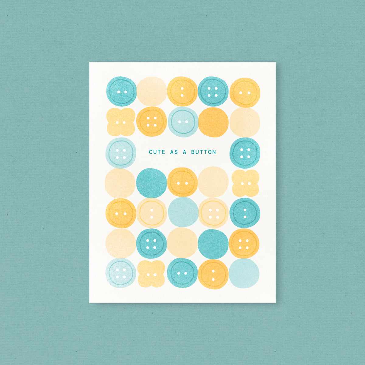 Cute as a Button - New Baby Risograph Card - Yellow/Teal