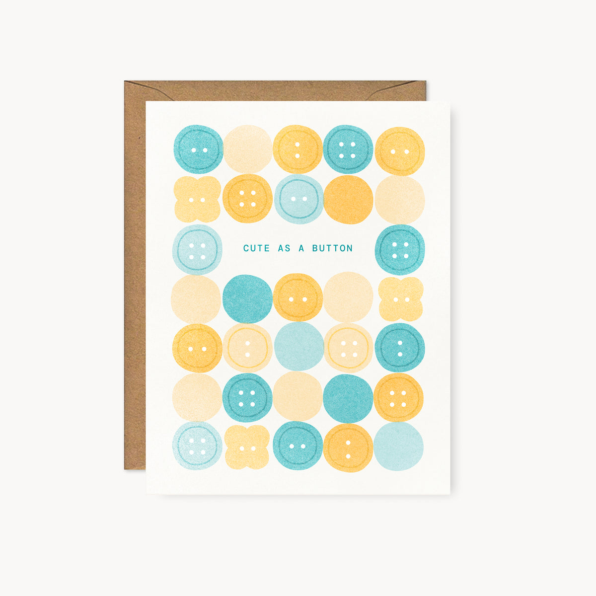 Cute as a Button - New Baby Risograph Card - Yellow/Teal