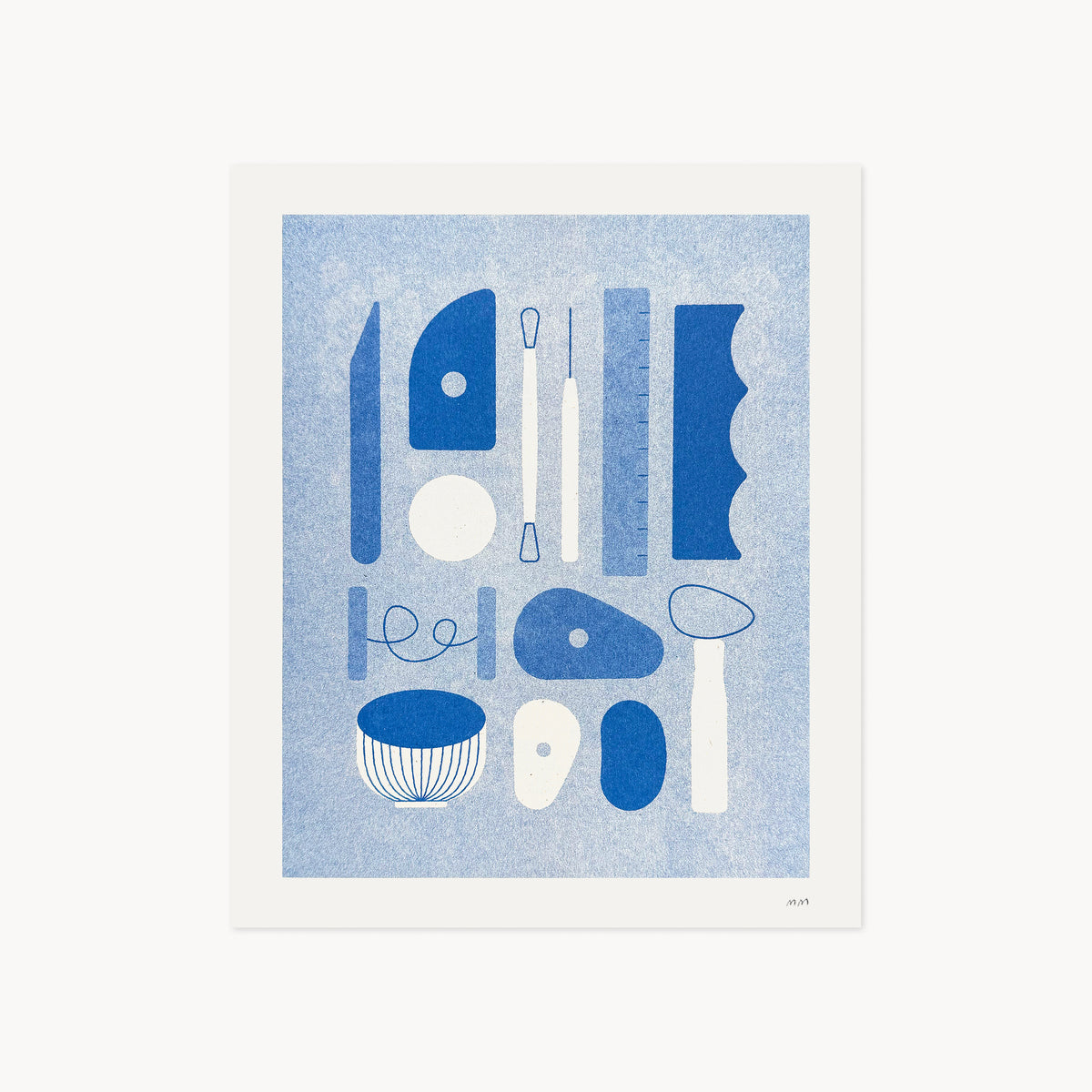 Tools of a Potter - Risograph Art Print in Blue