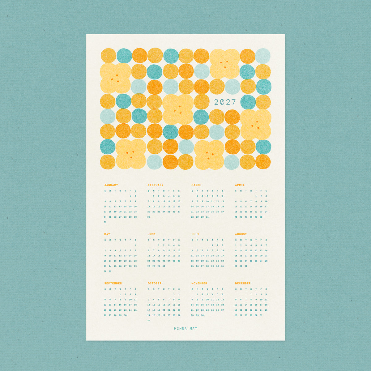 2027 Full Year Risograph Calendar Print - Modern Bloom