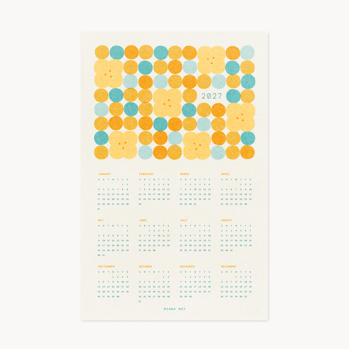 2027 Full Year Risograph Calendar Print - Modern Bloom