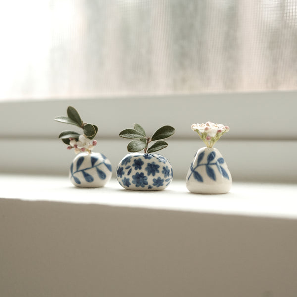 Blue Floral Porcelain Mini Bud Vase No.3 - PREORDER