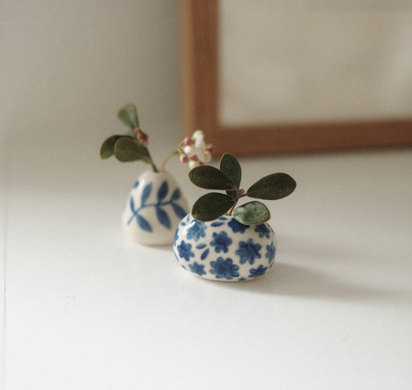 Blue Floral Porcelain Mini Bud Vase No.1