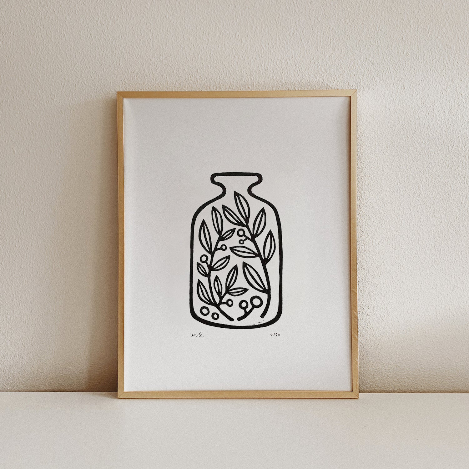 Jar of Plants - Linocut Art Print
