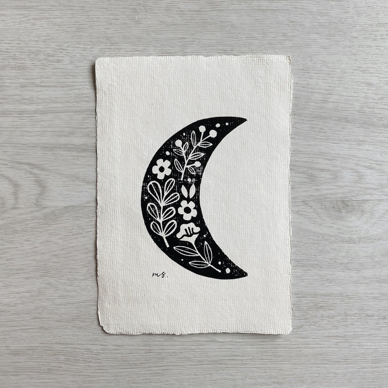 Crescent Moon - Linocut Art Print