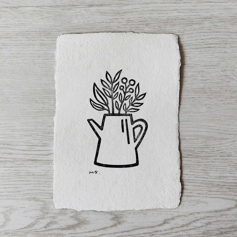 Garden Watering Can - Linocut Art Print – Minna May Design