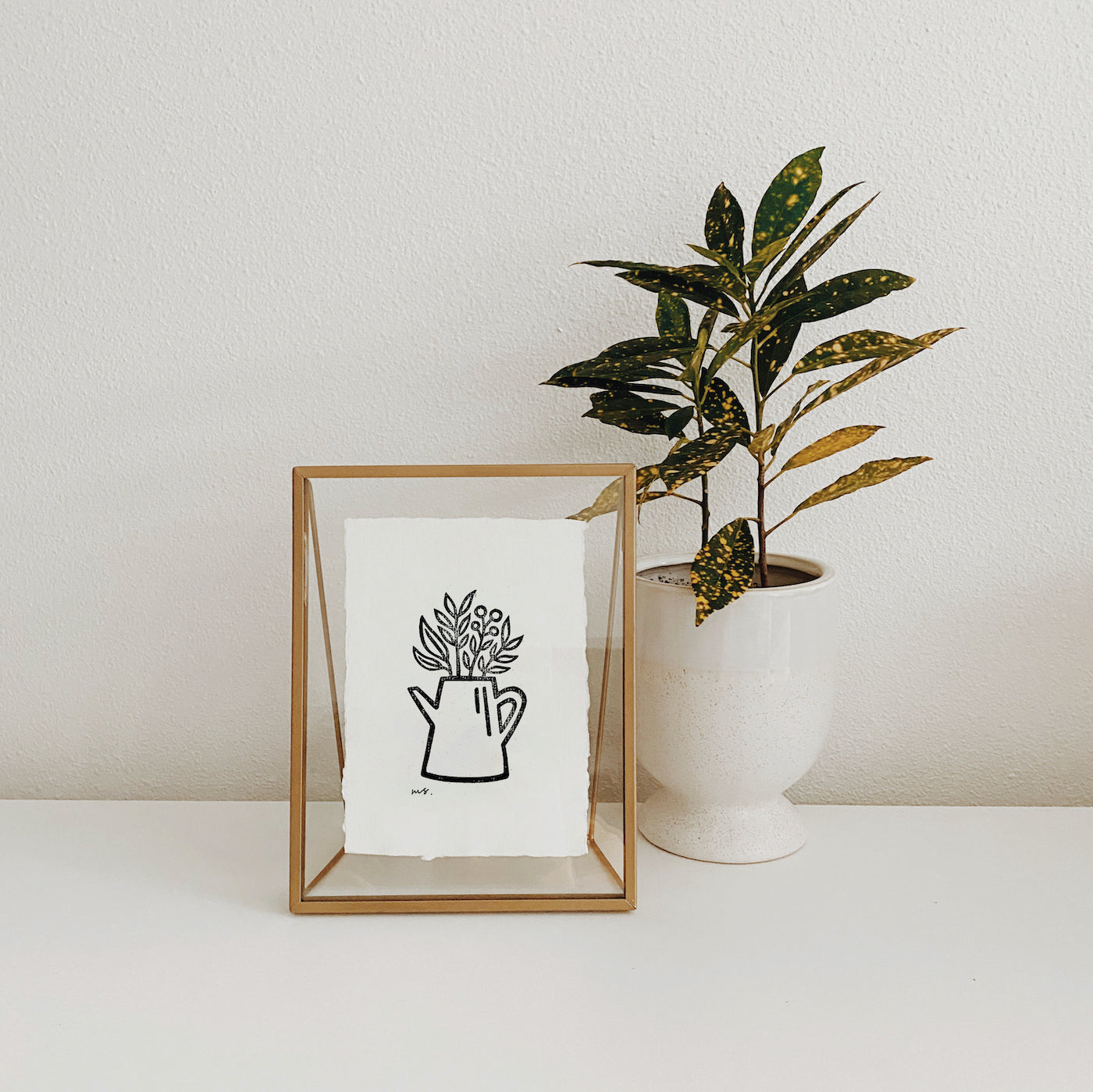 Garden Watering Can - Linocut Art Print