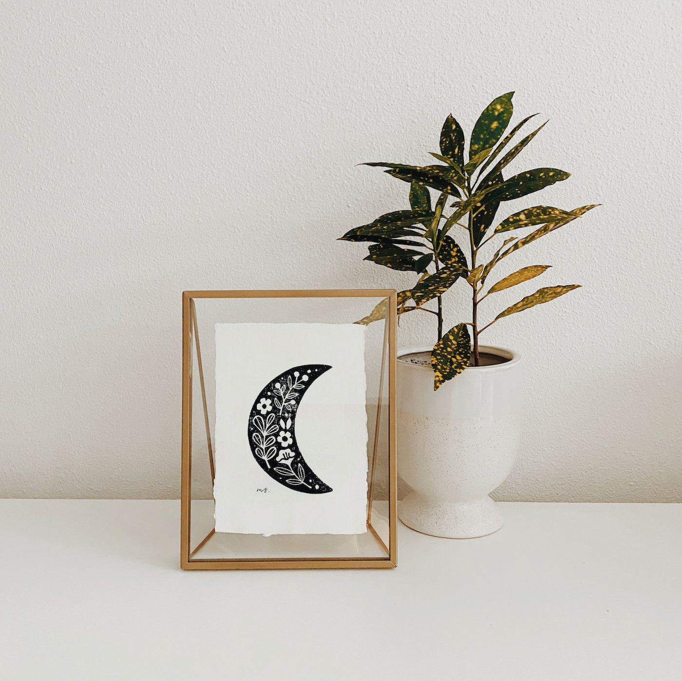 Crescent Moon - Linocut Art Print